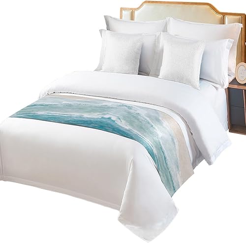 Miniatura 2 de Caminos de cama de playa de verano para cama de tamaño individual, mantas decorativas costeras para pie de cama, manta de cama náutica náutica color