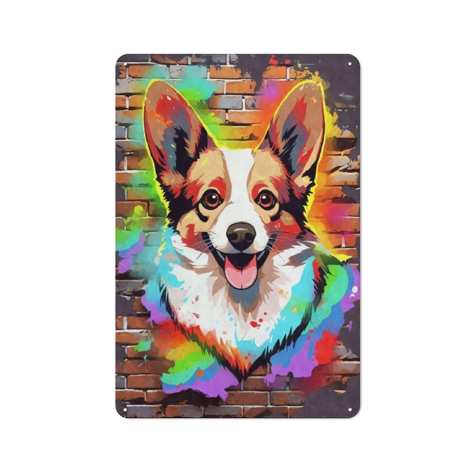 Junmoney Welsh Corgi Dog Graffiti Vintage Tin Sign 30X20cm With For Café Or Home Bar, Suited To Café-Style Decor Fans