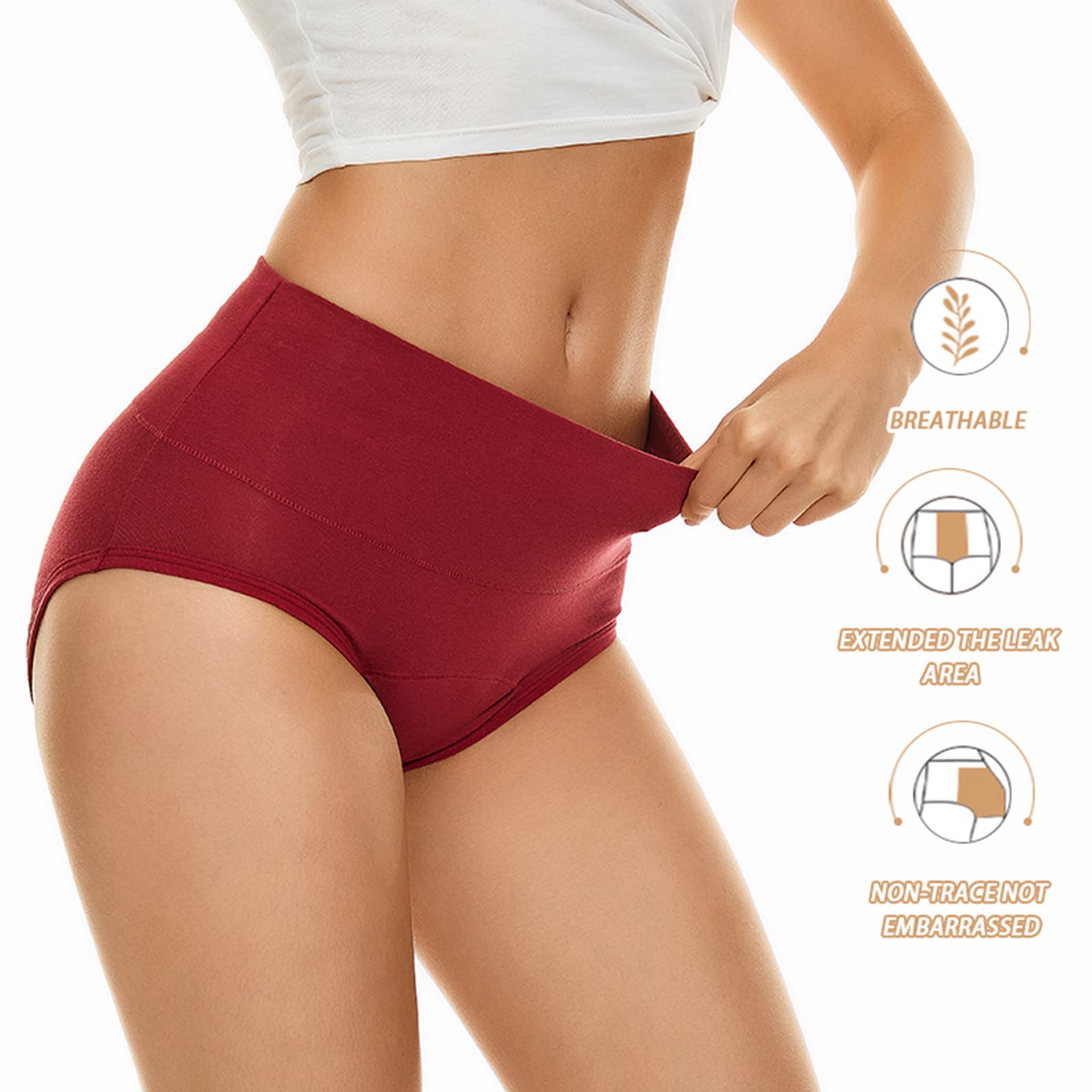 Culotte Taille Haute Femme Coton - 4 pièces sous-vêtements étanches Taille Haute pour Femmes Culotte Grande Taille Culotte menstruelle Pantalon physiologique