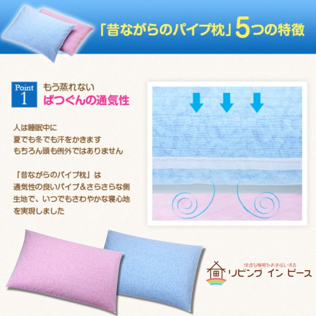 Amazon｜Living in Peace 昔ながらのパイプ枕 ハードパイプ 22×75cm 