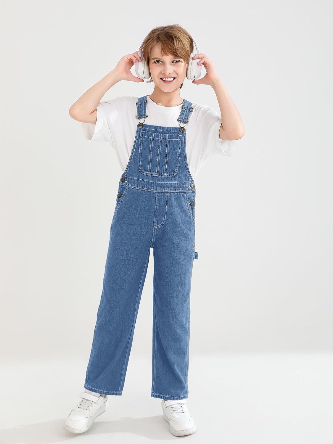 Haloumoning Boys Denim Bib Overalls with Adjustable Straps Kids Jean Overalls with Pockets 5-14 Years - Image 3