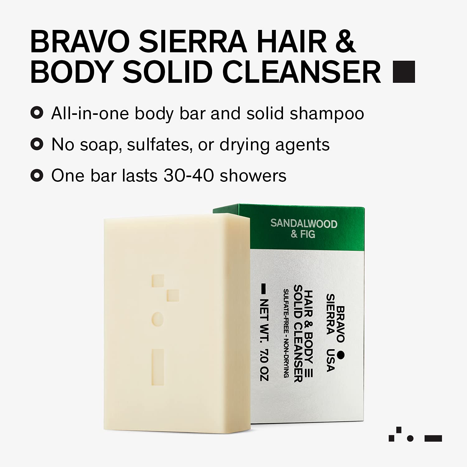 Bravo Sierra Body and Hair Mens Soap Bar All-In-One Shampoo & Soap for Men's Face, Hair & Body - Sandalwood & Fig, 7 oz - Coconut, Shea Butter and Oat Flour for Soft Skin and Healthy Hair - Image 2
