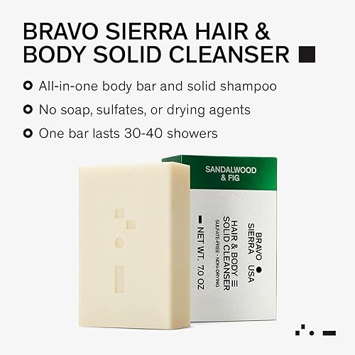 Miniatura 2 de Bravo Sierra Body and Hair - Barra de jabón para hombre todo en uno, champú y jabón para rostro, cabello y cuerpo de hombres, sándalo e higo, 7 oz,