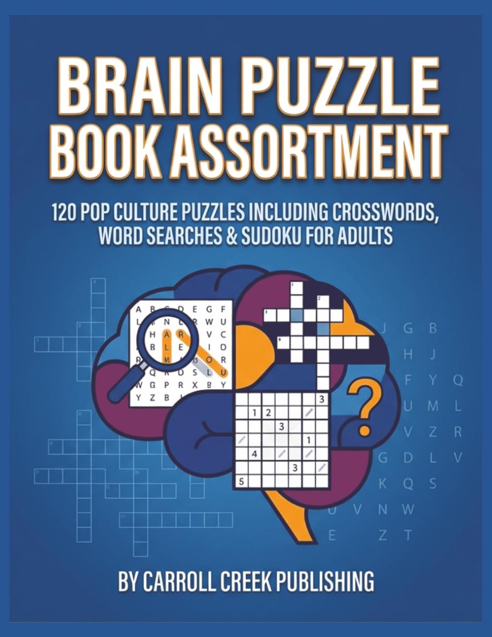 Brain Puzzle Book Assortment: 120 Pop Culture Puzzles Including Crosswords, Word Searches & Sudoku for Adults