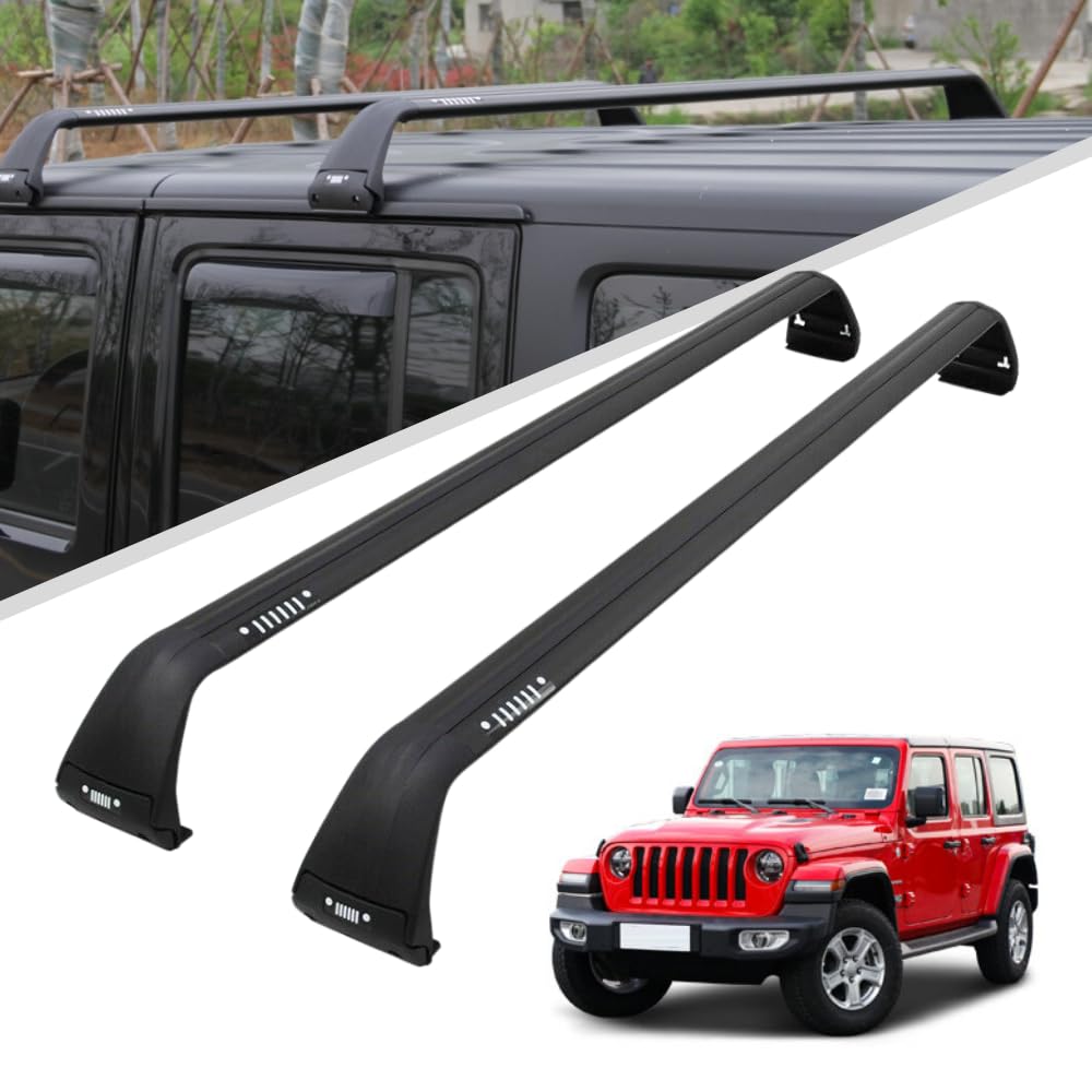 Roof Rack Cross Bars fit for Jeep Wrangler JK JL 2007-2020 Aluminum Cross Bar Replacement for Rooftop Cargo Carrier Bag Luggage Kayak Canoe Bike Snowboard Skiboard