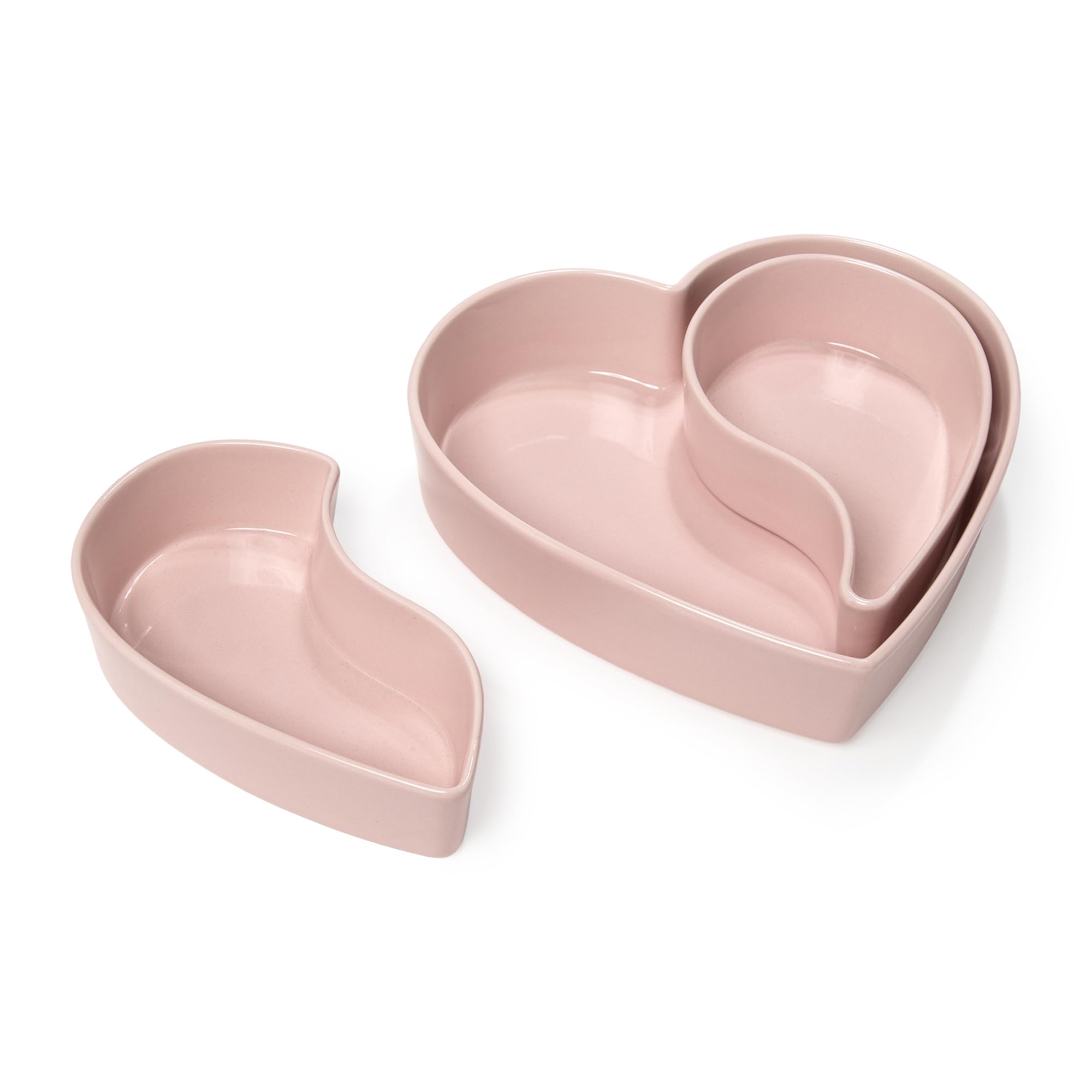 Paris Hilton Iconic Ceramic Stoneware Heart Serving Dish Set, Adorable 3-Piece Design with Two 1.5 Cup Small Dishes and One 5 Cup Large Dish, Microwave & Dishwasher Safe, Pink