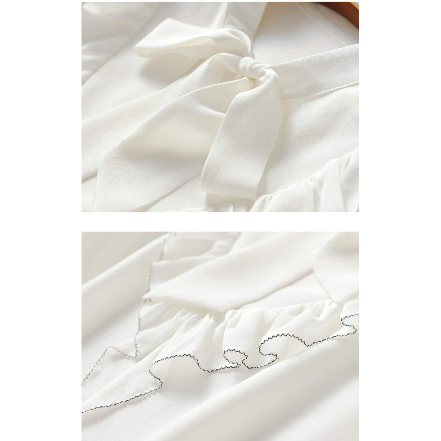 Camicia Bianca Basic in Seta, Blusa A Maniche Lunghe A Farfalla Dolce, Abbigliamento da Intervista