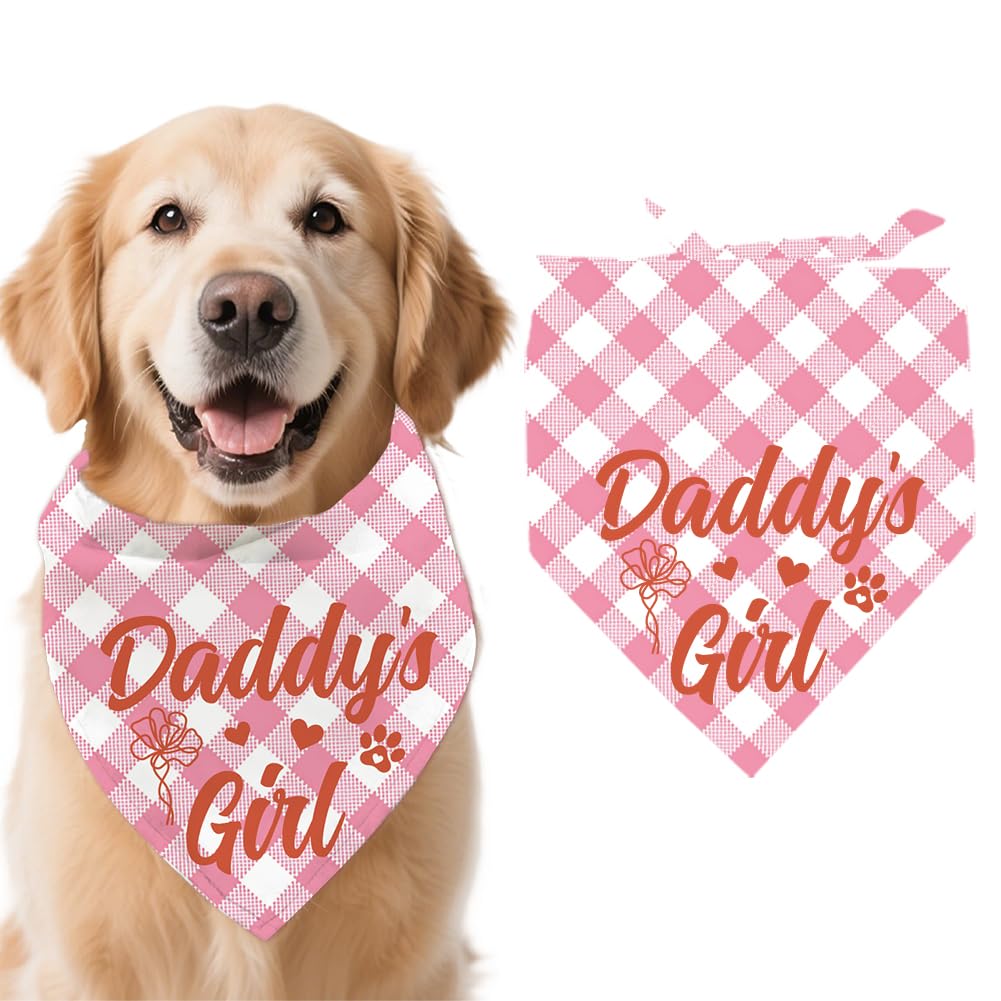 arricraft 1pc Pet Dog Bandana, 21.7"x21.7"x30.7" Daddy's Girl Words Pattern Adjustable Cotton Triangle Pet's Bandana Washable Scarf Bibs Printed Chief for Large Dogs and Pets — image 1
