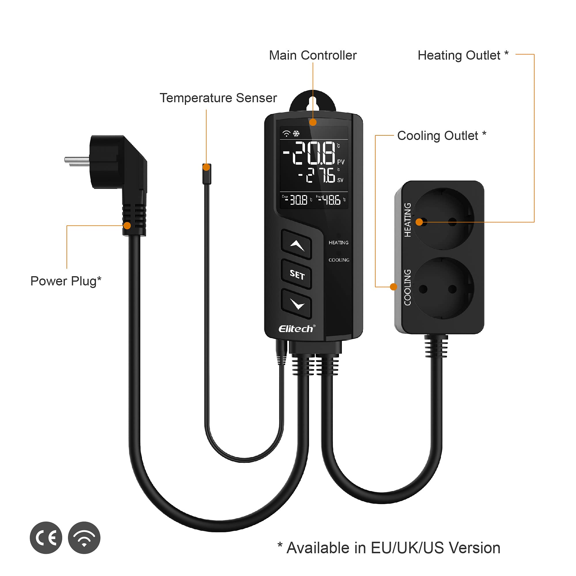 Elitech STC-1000WIFI Dual Relay 220v Socket Termostato Digital con Sonda, Controlador de Temperatura de Enfriamiento y Calefacción para el Acuario Calentador de Agua Incubador
