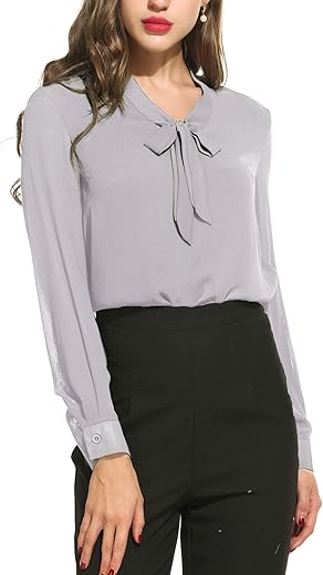 Beyove Women's Elegant Business Chiffon Blouse Tie-Neck Shirt T-Shirt With Bow V-Neck Plain Top