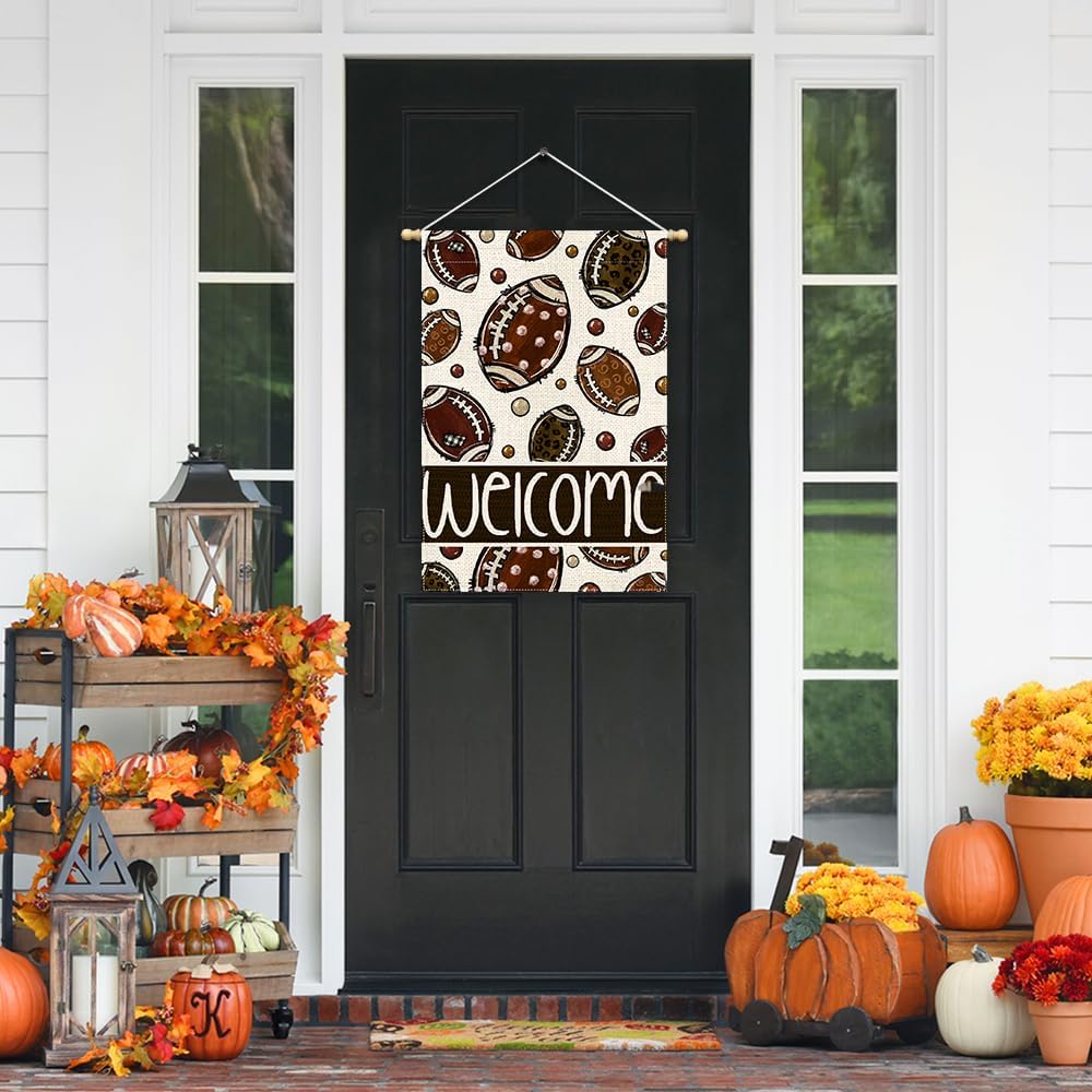 Fall Decor Football Garden Flag 12x18 Double-Sided for Outside, Welcome Autumn Soccer Polka Dot Decor Small Burlap Yard Flag Thanksgiving Harvest Seasonal Home Decorations Outdoor Farmhouse - Image 3