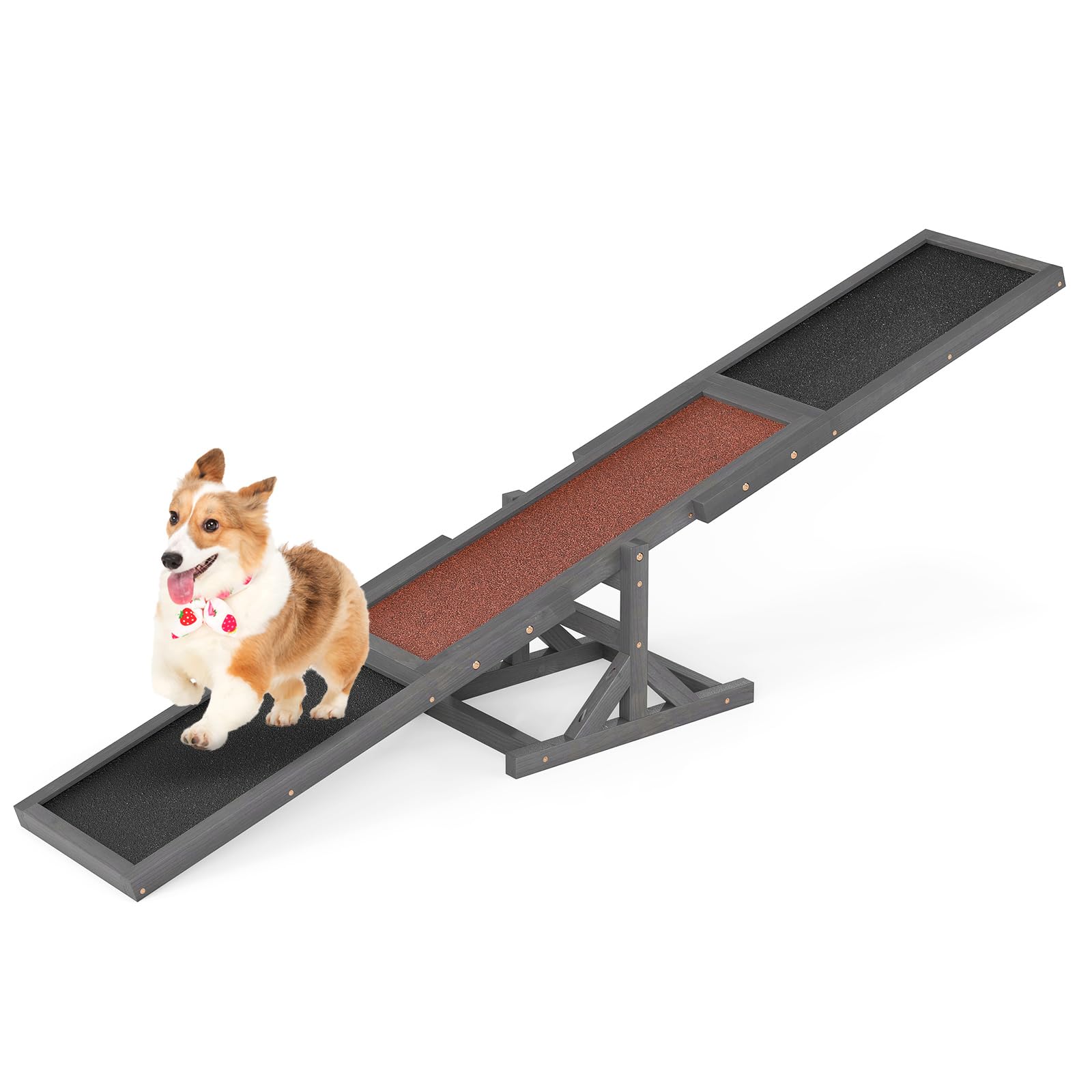 PETSITE Wooden Dog Agility Seesaw, Dog Exercise & Play Set, Outdoor Run Game Toy, Climbing Platform Balance Training Equipment, Weatherproof Pet Supplies for Backyard Obstacle Courses (Grey)