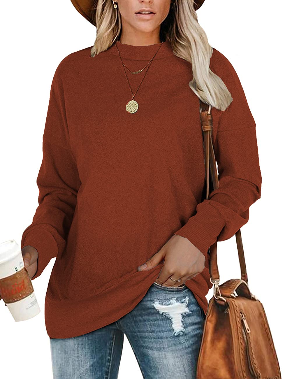 Women's Crewneck Sweatshirts Casual Long Sleeve Tunic Tops Loose Fit Pullover Tops Shirts