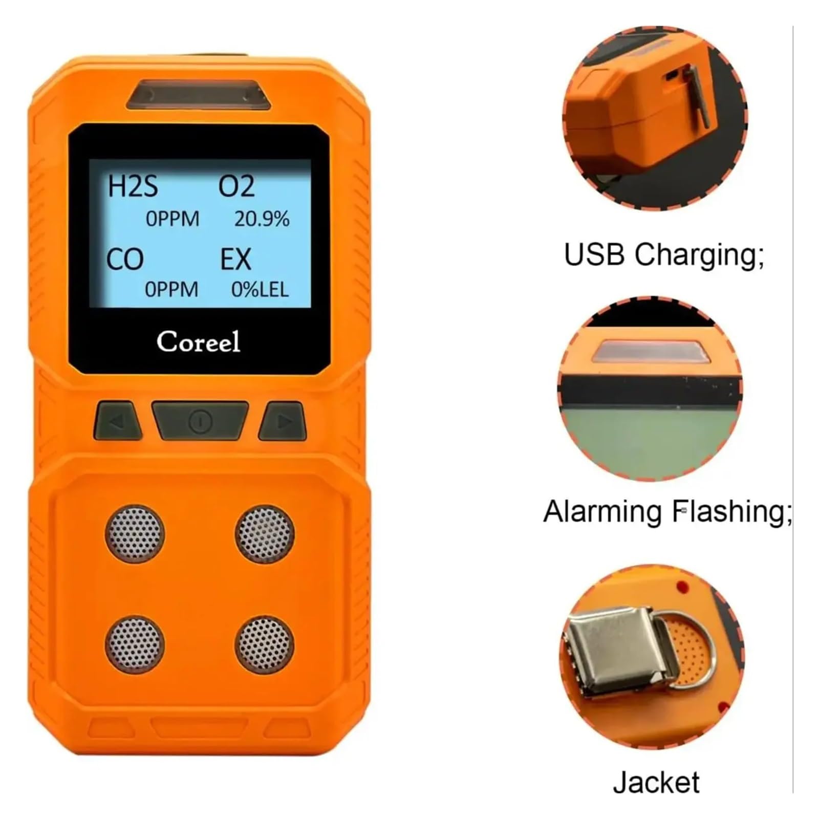 Détecteur de gaz Portable 4 en 1 de Haute précision, Compteur de gaz Dangereux Combustible et Toxique, analyseur O2 CO H2S Rechargeable(B) 4in1 Gas Detector