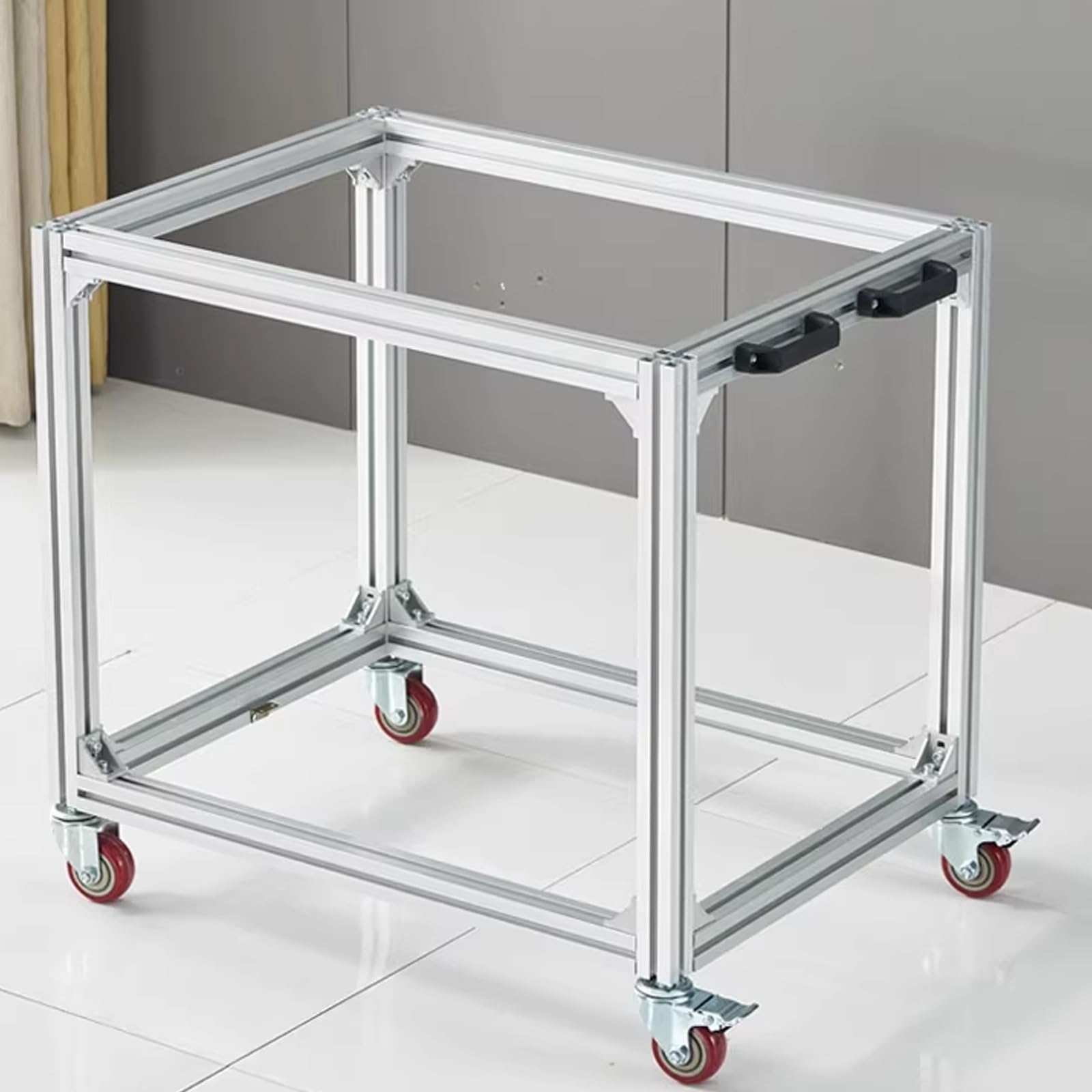 Banco de trabajo portátil con ruedas, mesa de trabajo con marco de aluminio con almacenamiento bajo, carrito de mesa de goma para garaje u oficina, 80 cm x 60 cm x 75 cm