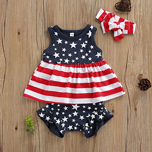 WASAIGOOD Newborn Baby Girls 3Pcs 4th of July Outfits Sleeveless Tank Tops Ruffles Shorts Clothes with Headband2