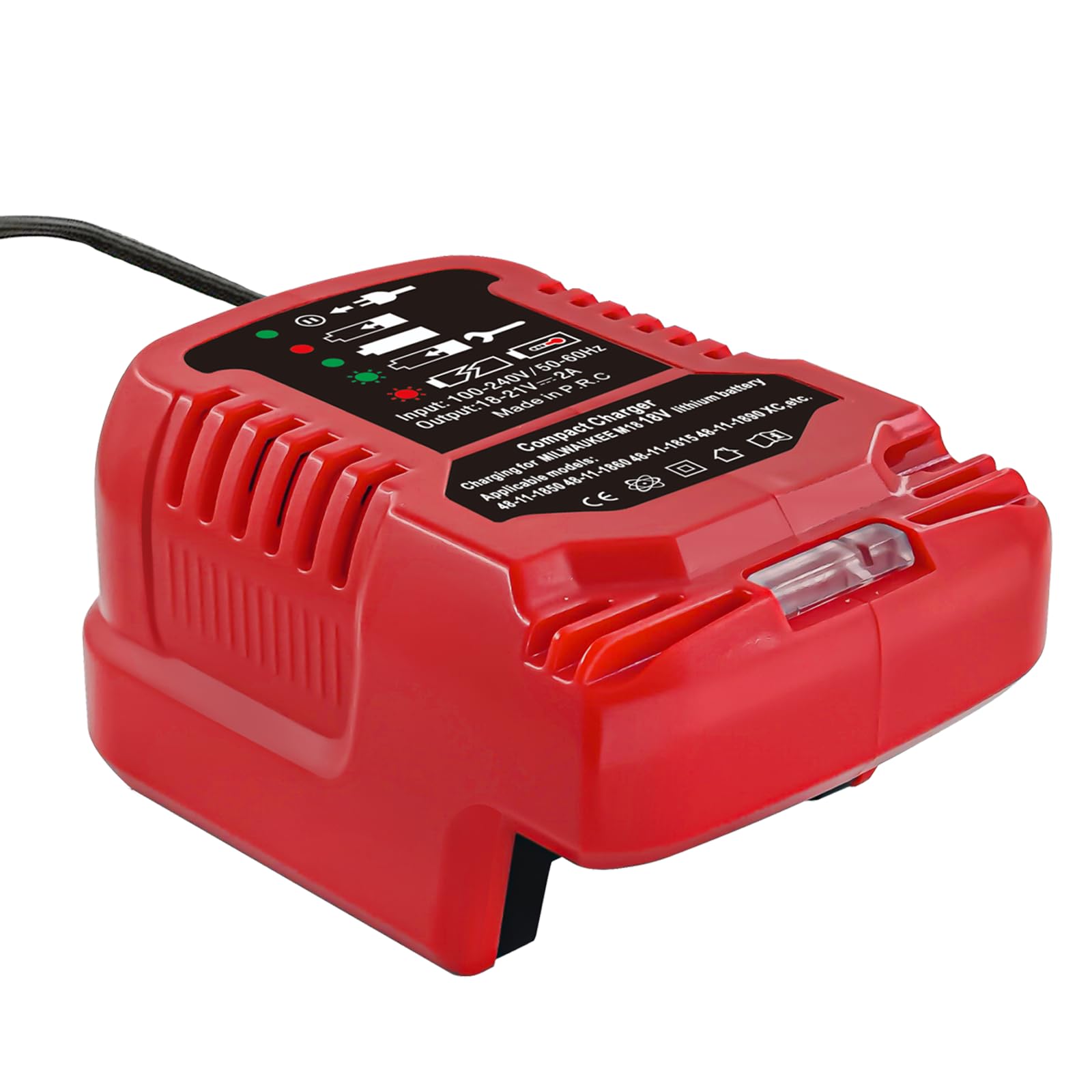 Mini 2A Charger for Milwaukee M18 18V Batteries: XC Lithium-ion Battery 48-11-1850, 48-11-1852, 48-11-1862, 48-11-1880, 48-11-1812, 48-11-1820 with