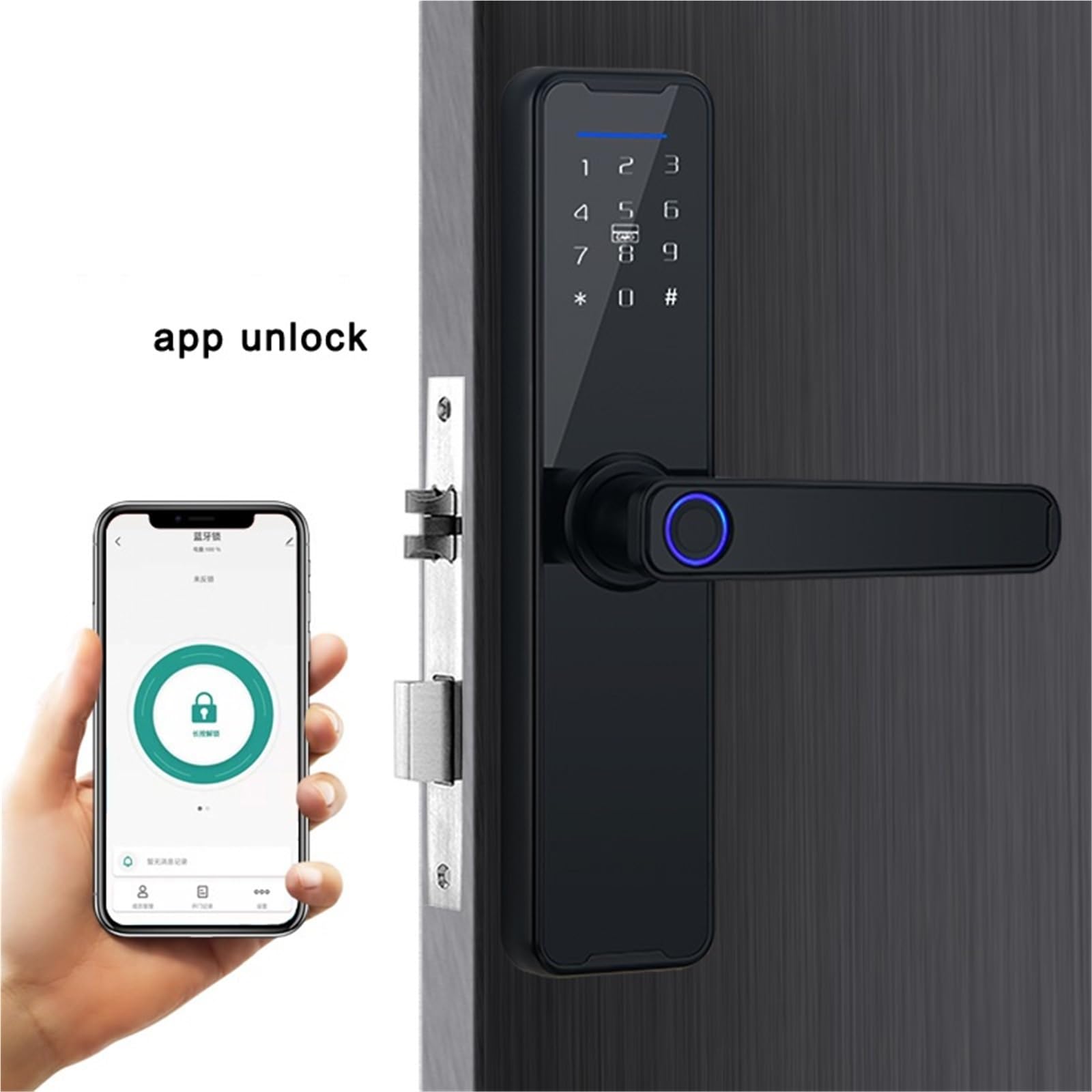 Elektroniczny cyfrowy inteligentny zamek do drzwi Biometryczne hasło odcisków palców Zdalne odblokowanie Keyless Blokada mieszkania biurowego, Łatwa instalacja samodzielnie(Single tongue)