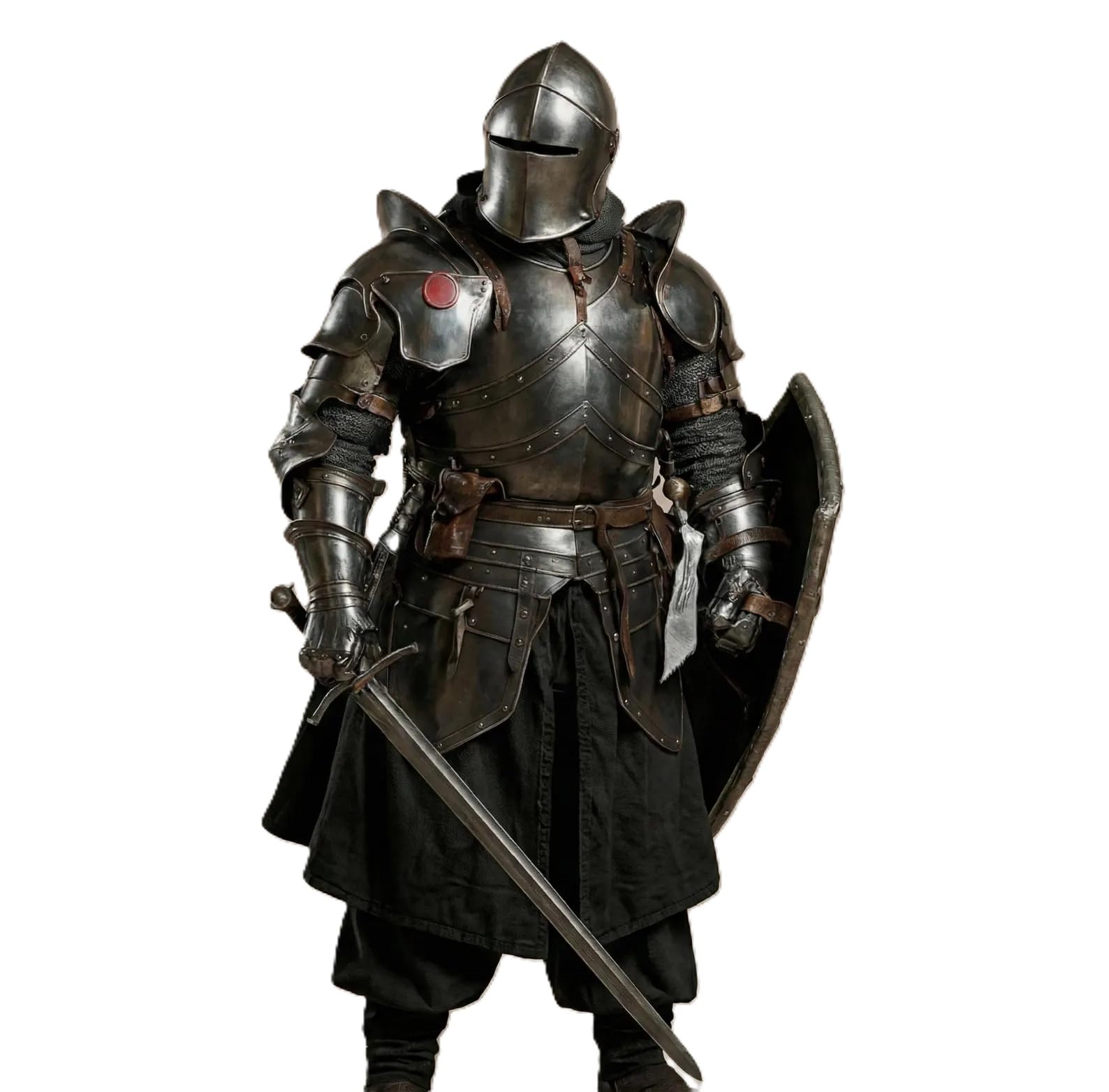 Dark Barbuta Knight Armor- Medieval Full Suit of Armor Wearable 18-Gauge Steel Black Finish Plate Perfect for Renaissance Fairs & Displays LARP Cosplay, Reenactment