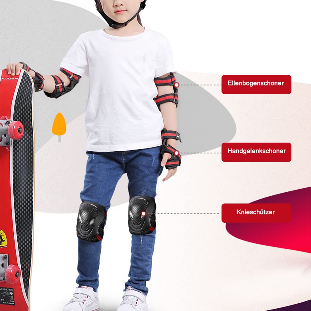 Protections Enfants 6 En 1 - Genouillères, Coudières, Poignets - Réglable 3-8 Ans - Pour Skate, Roller, Scooter