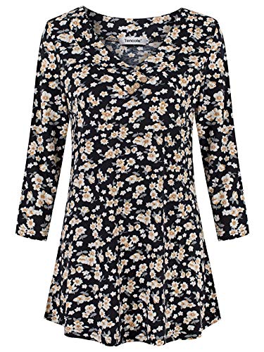Tencole Loose Fitting Tops for Women,Decorative Collar Business Shirts Office Beauty Simple Blouses Over Leggings Petite 3/4 Sleeve A Line 1x Outfits Tunics Summer Cover Up Sun-Protective Clothing