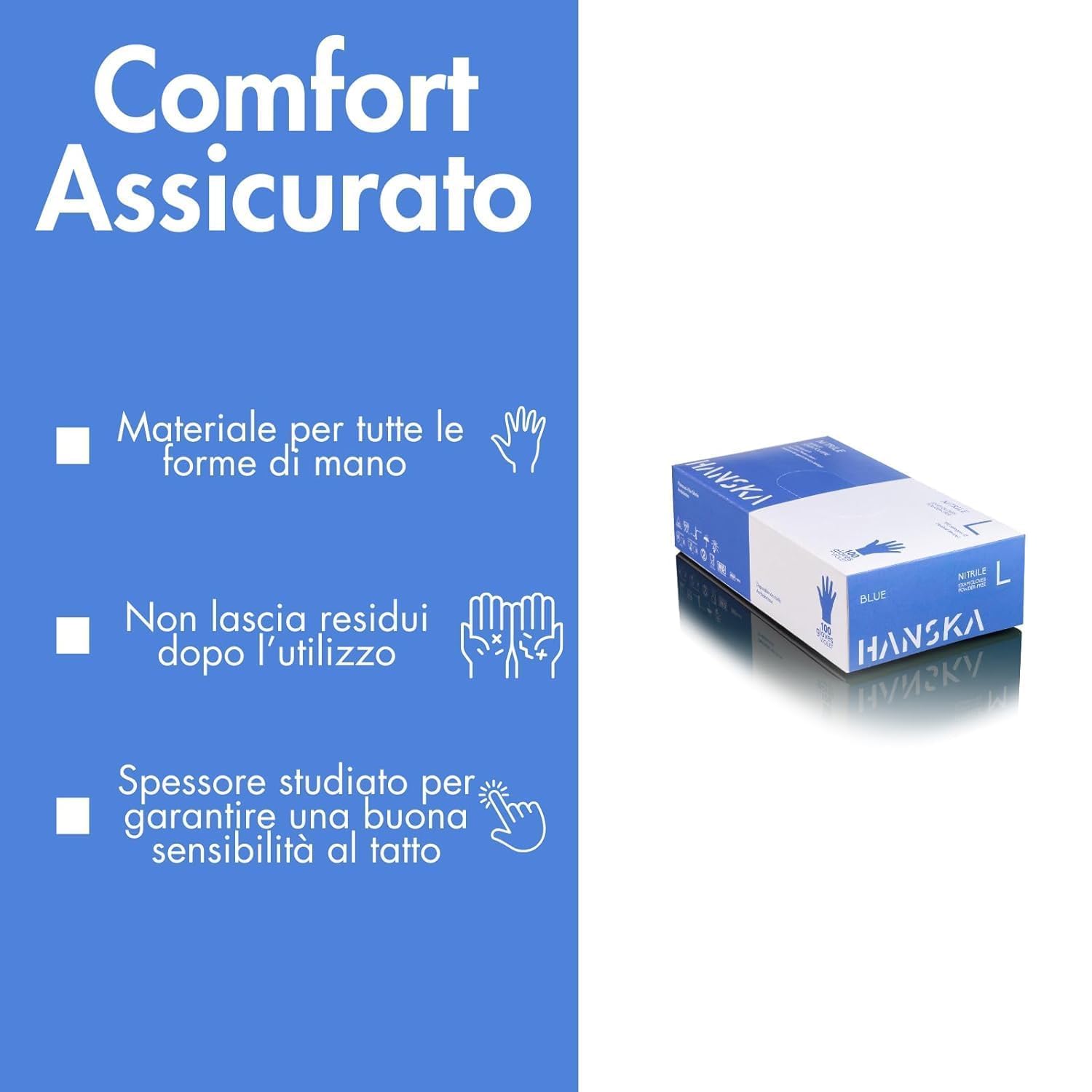HANSKA Guanti Monouso Nitrile Blu - Senza Polvere - Usa e Getta- Ambidestri - Non Sterili - Base di Gomma - Adatti per Ambiti Medici, Manipolazione degli Alimenti (1000, L)