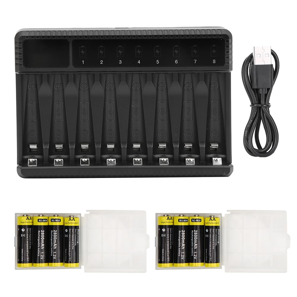 SEIVI – Chargeur de Batterie USB à Huit Emplacements, Protection Intelligente pour Piles Ni-MH AA AAA, 2800mAh, écran LCD, Conception Compacte
