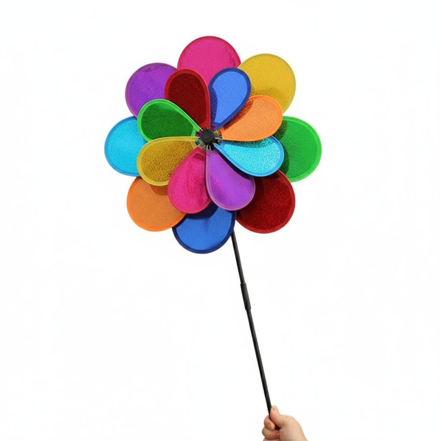 Black Trim Double Layer Pinwheel Sparkling Rainbow Pinwheel Lightweight Colorful Lawn Rotating Garden Ornament for Children, Patio, Sequin Multi-picture-32