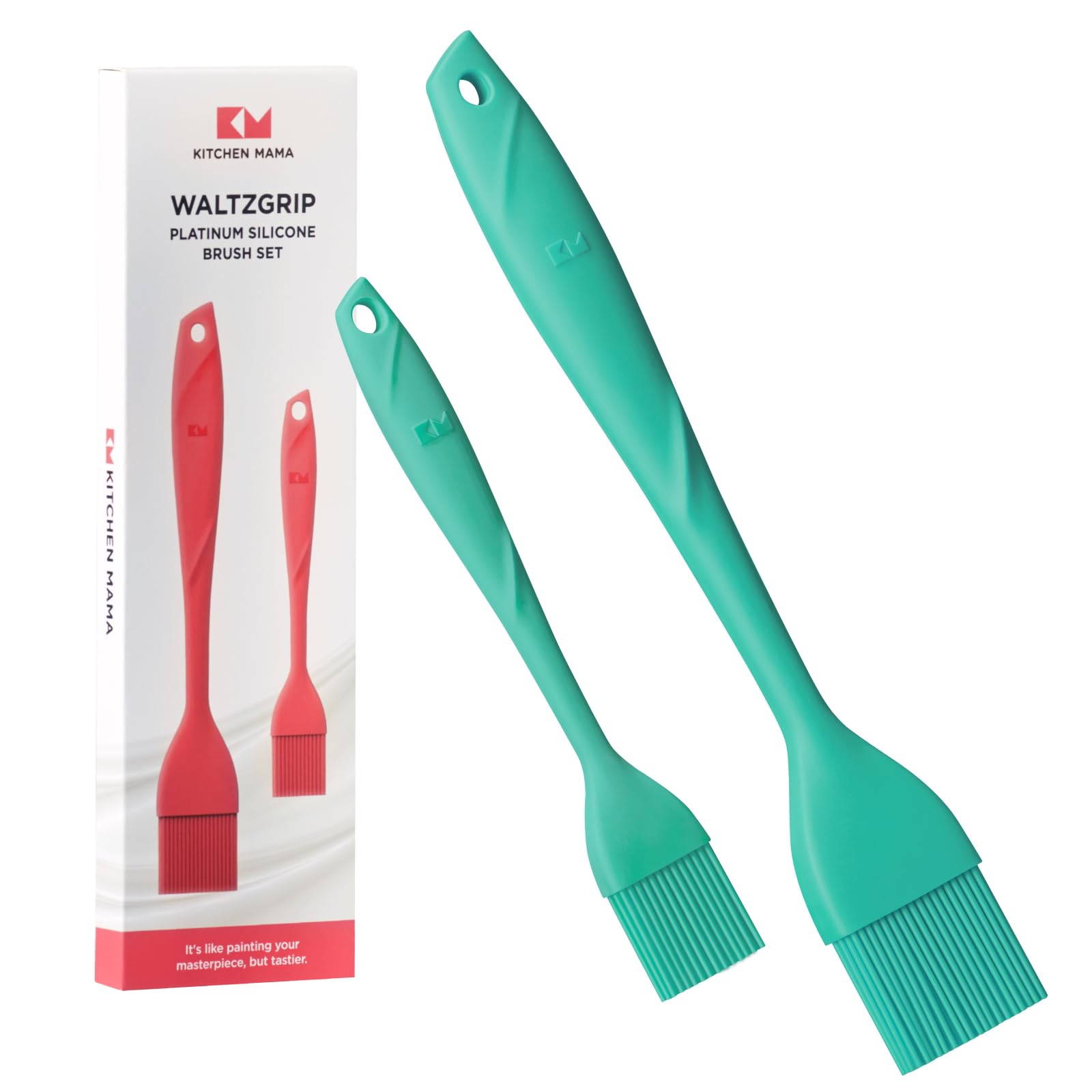 Kitchen MamaWaltzGrip Platinum Silicone Basting Pastry Brush: Set of 2 Heat-Resistant Brushes Utensils for Cooking, Baking, Grilling, Barbecue, and Spreading Oil, Butter, Egg - Dishwasher-Safe (Teal)