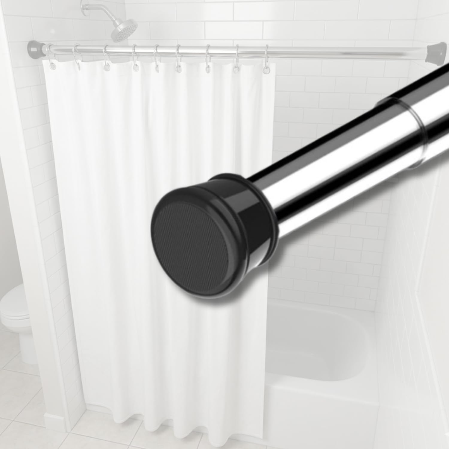 RAGGLE (80Cm To 140Cm) Shower Pole Extendable No Drill Tension Rods for Curtains Extendable Curtain Poles Shower Curtain Railfor Bathroom, Window, Door, Wardrobe (BLACK, 80-140 CM)
