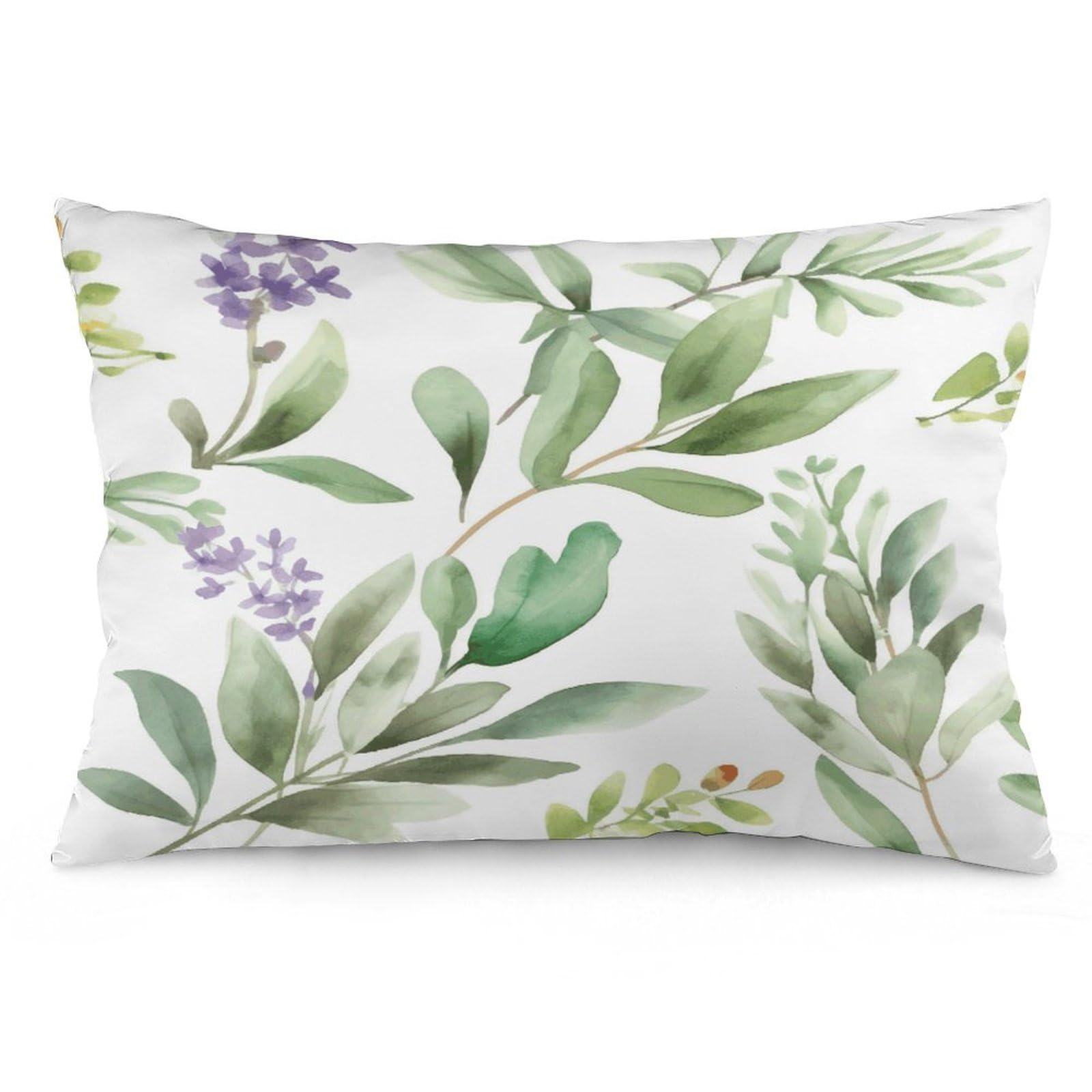 Green Flower Watercolor Herb Sage Leaves And Branches1 Throw Pillow Cover Soft Lumbar Pillow Covers with Zipper Breathable Rectangular Cushion Case Polyester Pillow Case Decorative Body Pillow Cover F