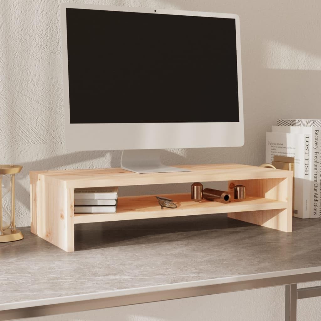 Stojak na monitor 50 x 24 x 13 cm z litego drewna sosnowego, nowoczesny, ze schowkiem na klawiaturę, odciąża szyję i plecy, idealny do biura i domu