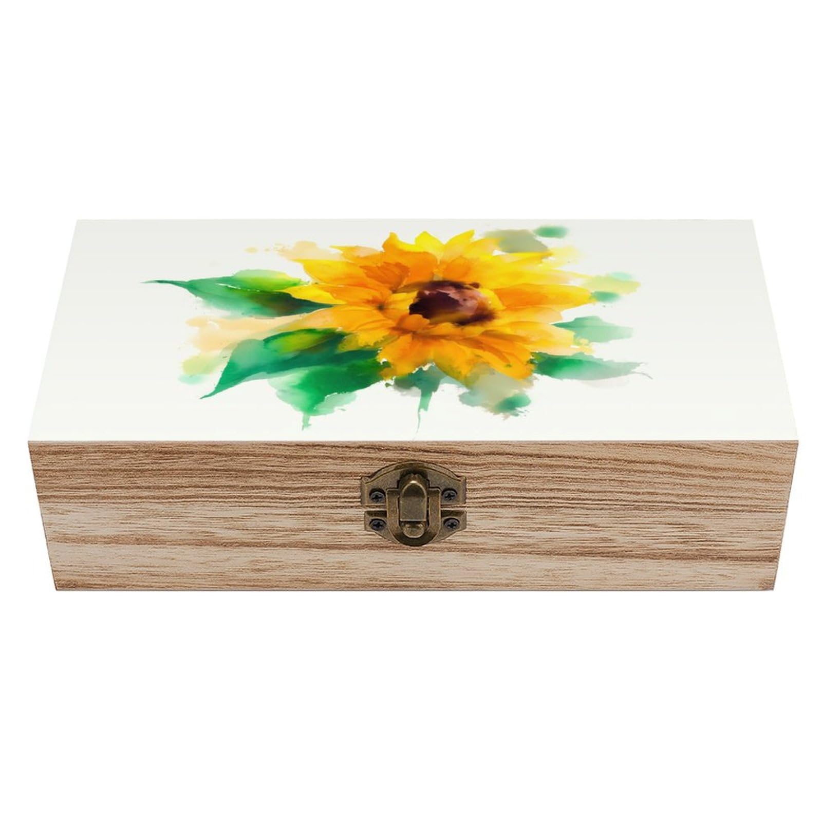 asbwuo Watercolor Flower Sunflower Wooden Storage Box with Hinged Lid