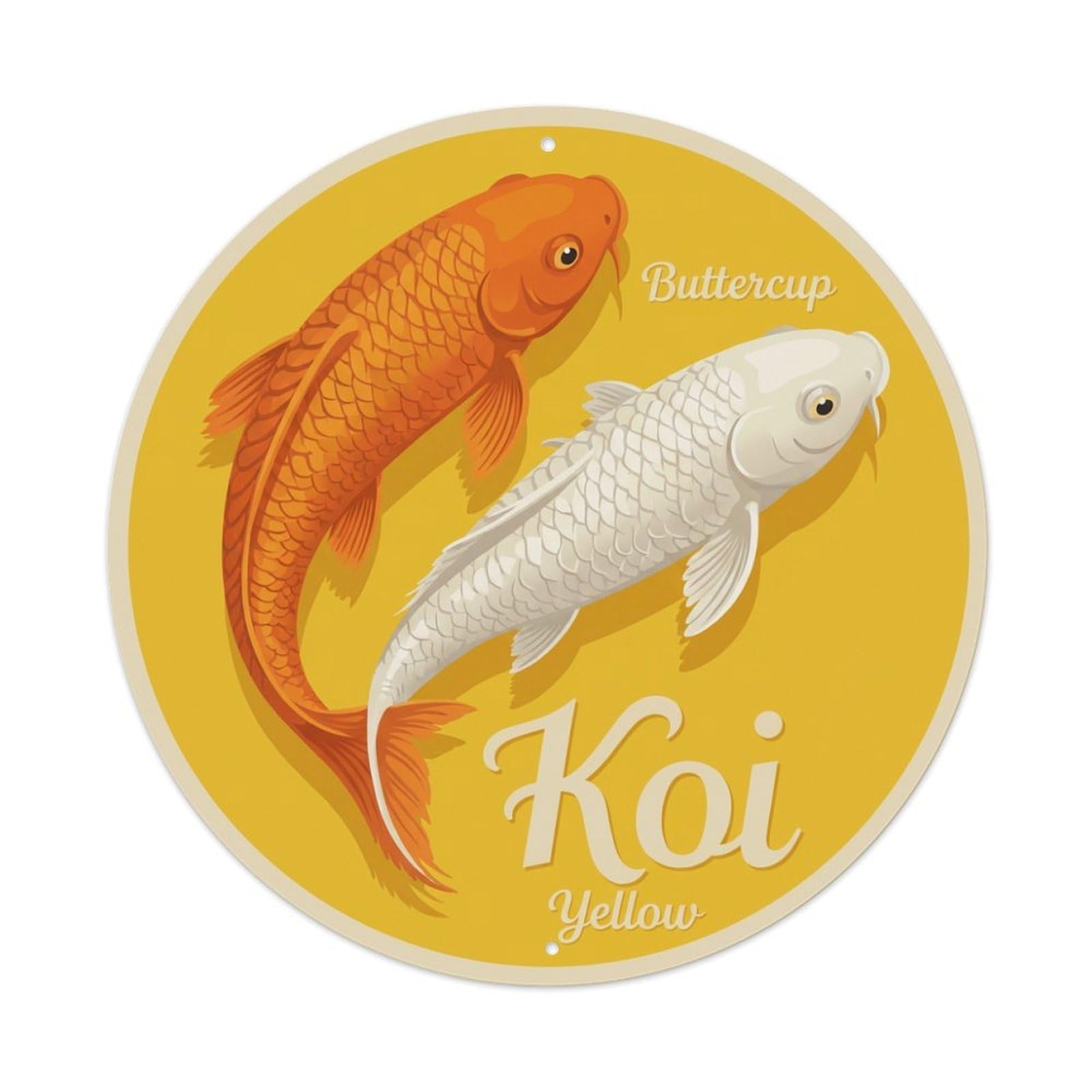 Koi Fish Buttercup Yellow Waters Bright Sunny Cheerful Warm Metal Tin Sign