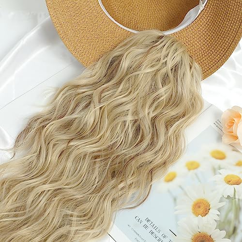 FINE PLUS 18inch Ponytail Extension Highlights Curly Wave Claw Clip in Ponytail Hair Extensions for Black Women Brown with Blonde Pony Tail Hair Hairpieces for Daily Party Use Curly Ponytail Extension - Image 2