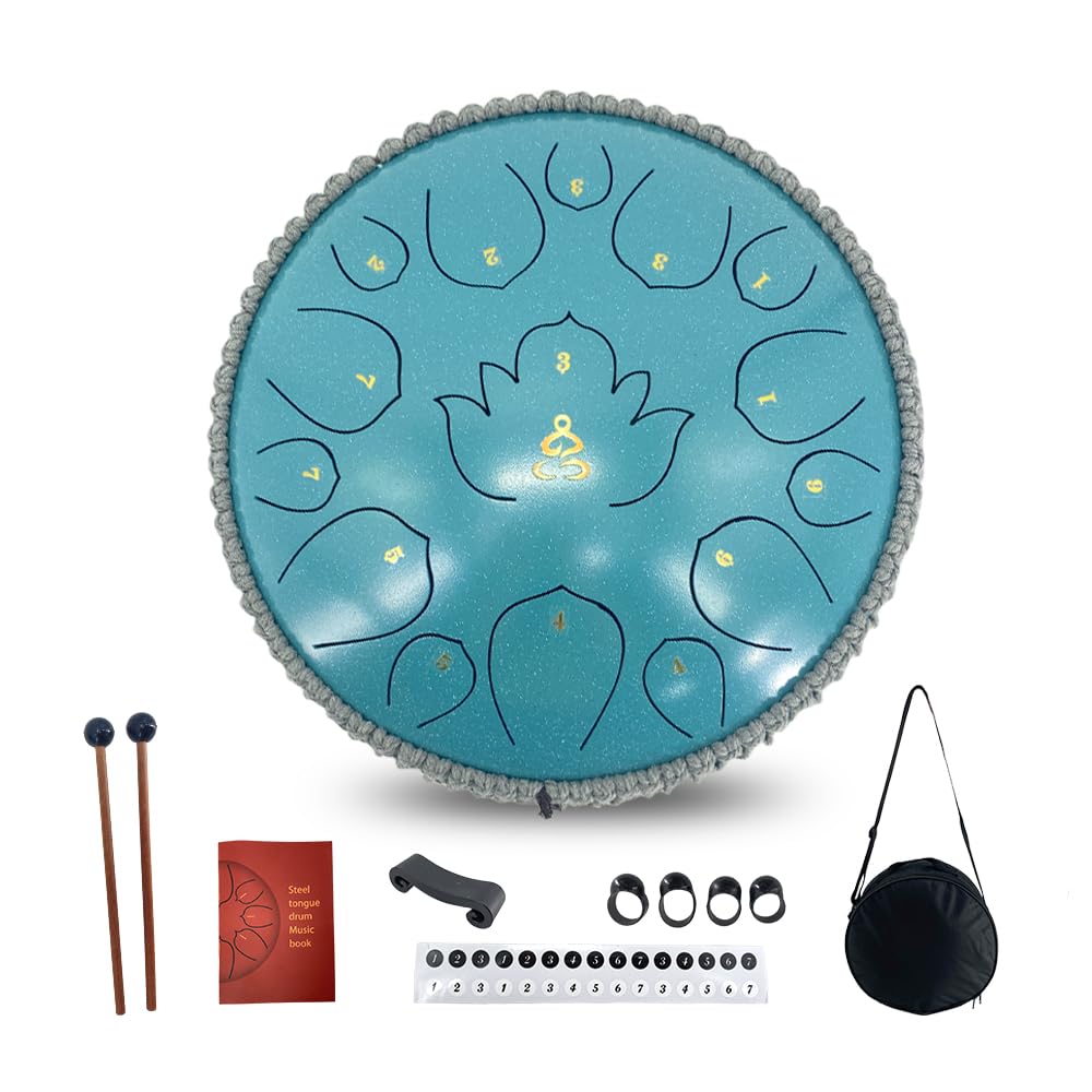 Rain Drum for Outside Garden 13 Inches 15 Notes Steel Tongue Drum with Mallets Carry Bag Musical Instrument