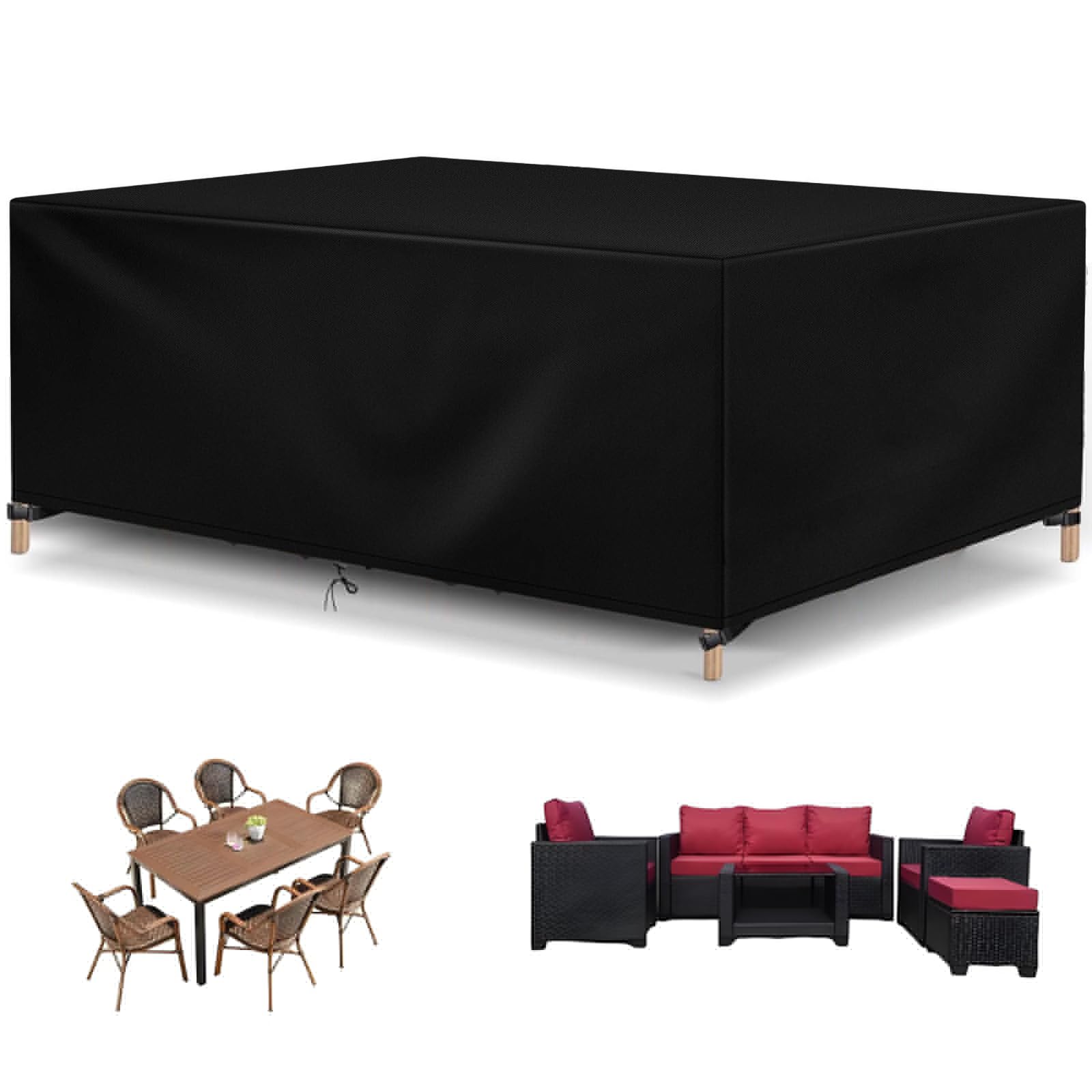 Copertura de Mobili da Giardino 375x110x90cm Telo 420D Oxford Impermeabile Antivento Antipolvere Copri Tavolo da Esterno con Coulisse Copritavolo Telo Copri Mobili da Esterno