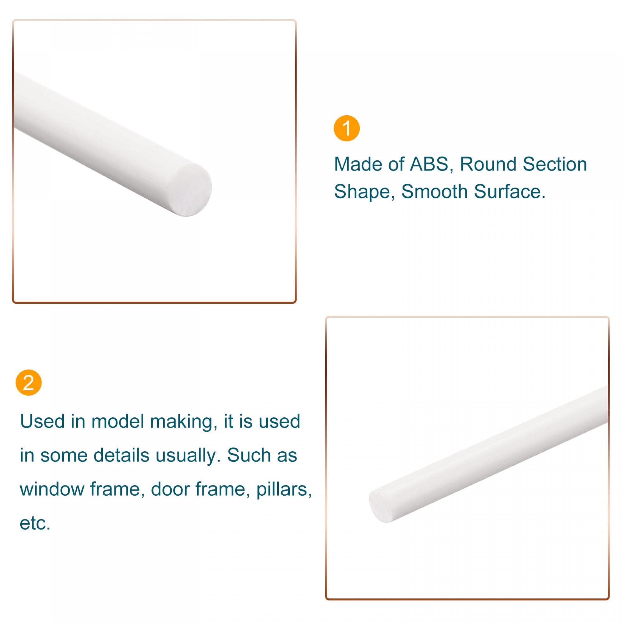5 Aste In ABS Bianco, Diametro 3 Mm, Lunghezza 500 Mm, Per Modellismo E Fai-da-te