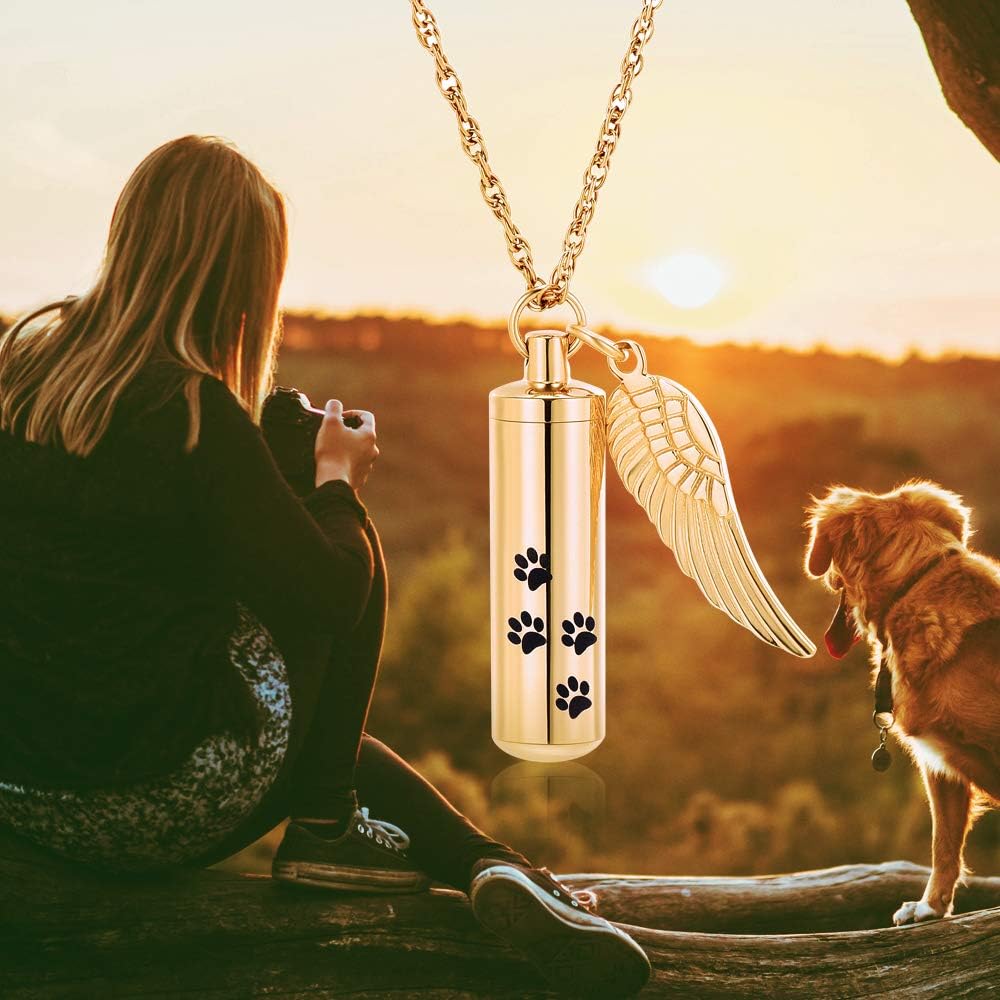 shajwo Cremation Jewelry Paw Print Urn Necklaces for Human Pet Ashes Cylinder Urn Pendant Keepsake Memorial Ash Locket Holder Necklace for Men Women - Image 7