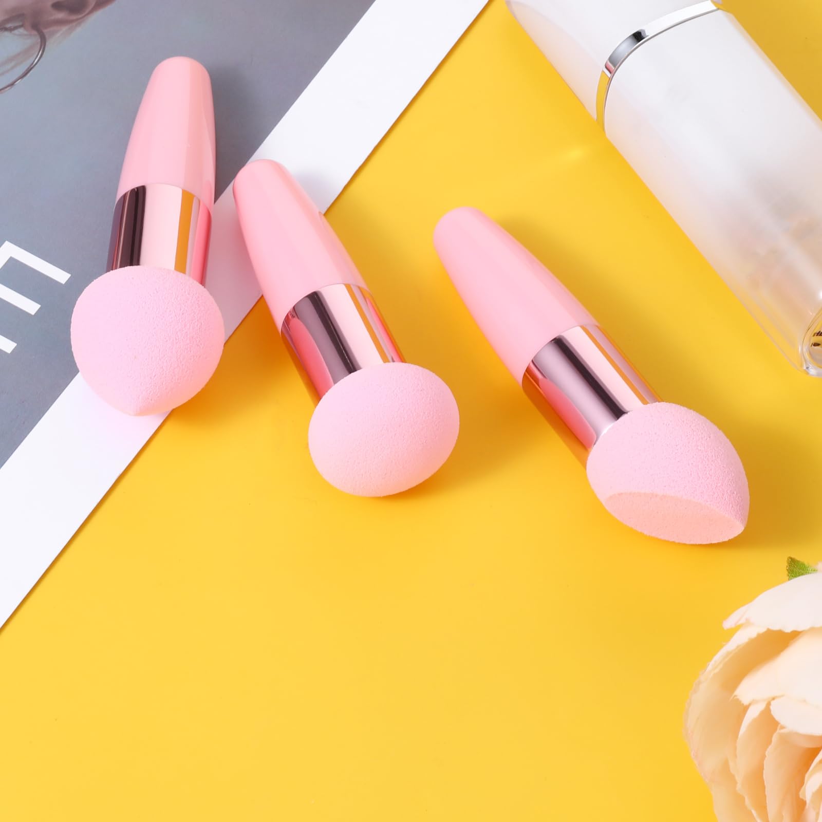 Sibba Make Up Schwammhalter Puderquaste 6 Stück Beauty Mixer Mischapplikator Pilze Foundation Pinsel Gesichts Creme Griff Pinsel Kosmetikkopf Kleiner Rouge Make Up Set Concealer (Rosa, Beige)