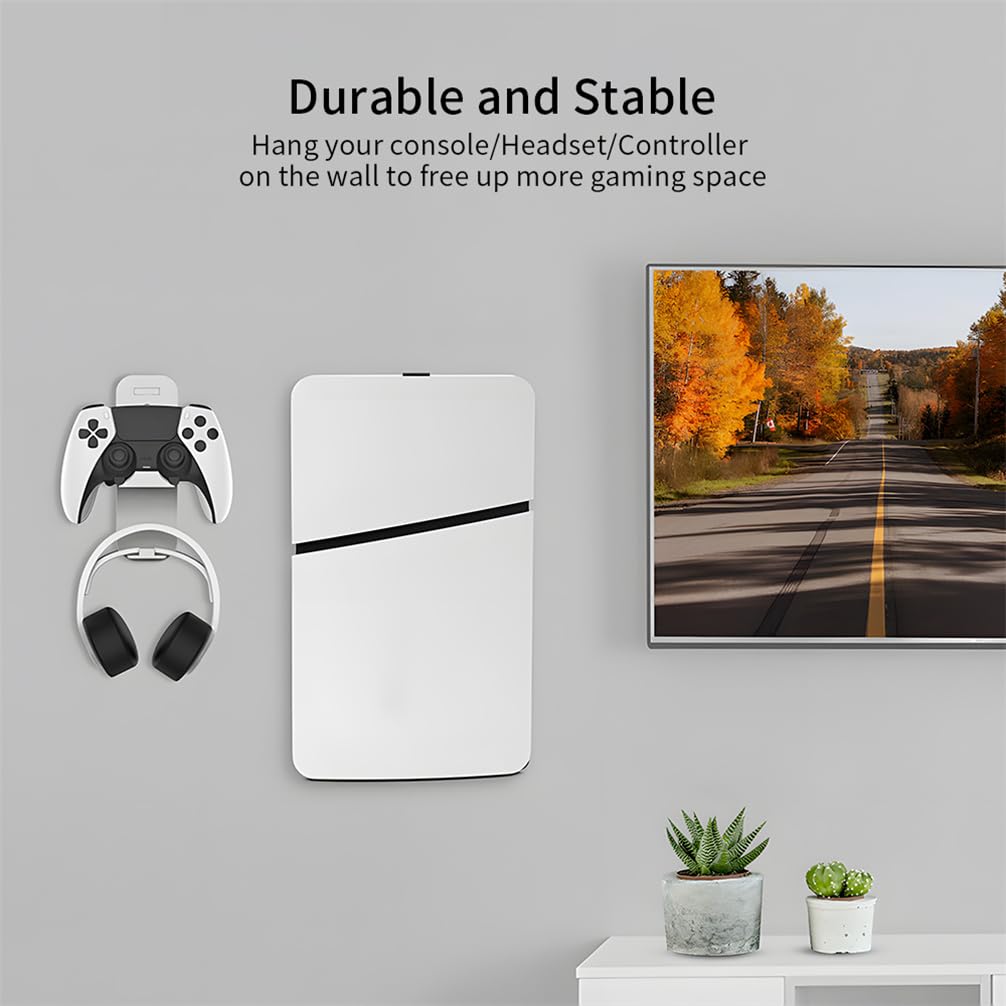 Supporto da parete per console PS5 SLIM + gancio di archiviazione PS5 SLIM/PC Gamepad verticale accessori (bianco)