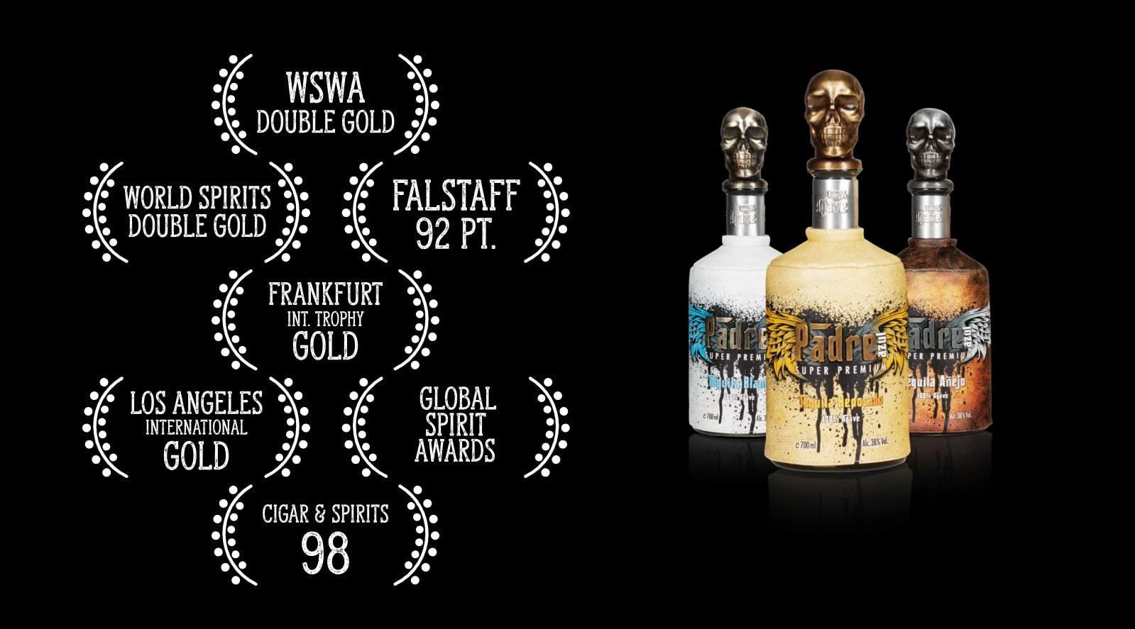 Padre azul Tequila Trio Tasting & Geschenkset mexikanischer Super Premium Tequila Silver Reposado Anejo 40% vol. 3x50 ml
