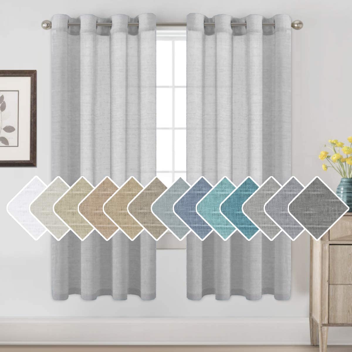 H.VERSAILTEX Linen Curtains Nickel Grommet Natural Linen Semi-Sheer Curtains 2 Panels, Privacy Added Premium Soft Rich Material Drapes for Bedroom/Livingroom/Sliding Door - 52x72 - Inch - Dove