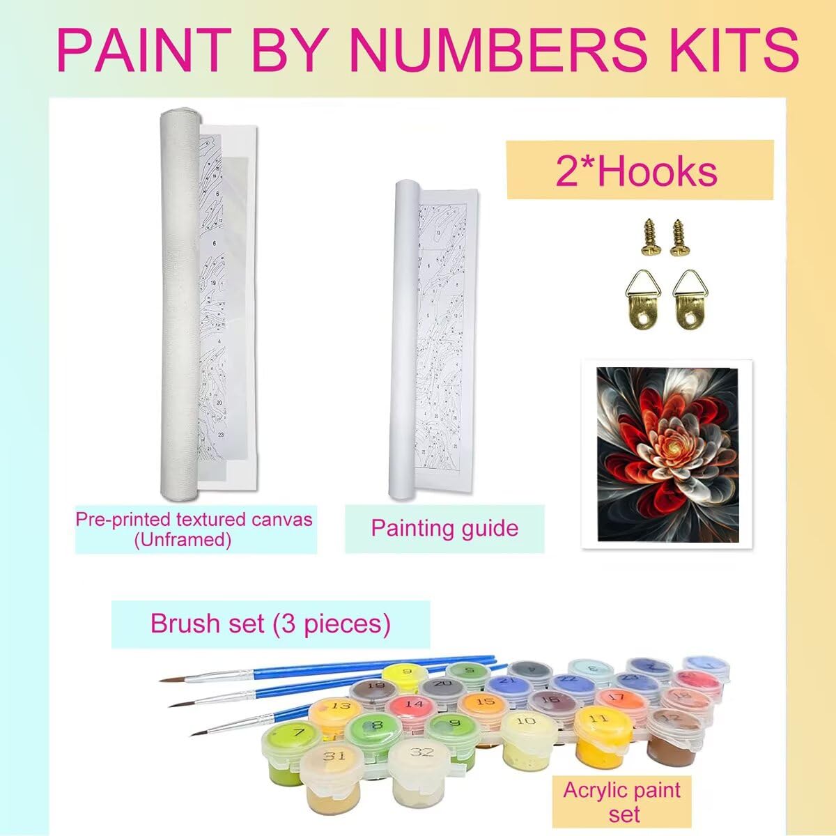 Dipingere con i Numeri Fiore, Paint by Numbers Adulti Astratto, Fai da te Creativi Adulti Quadri da Dipingere Numerati Kit per Decorazione Della Parete di Casa, Regalo 80x110 cm Senza Cornice V3-0