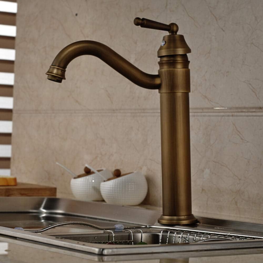 Linyuan Antique Bronze Swivel Spout Vessel Sink Mixer Tap Kitchen Faucet Vanity Single Handle Hole Tap