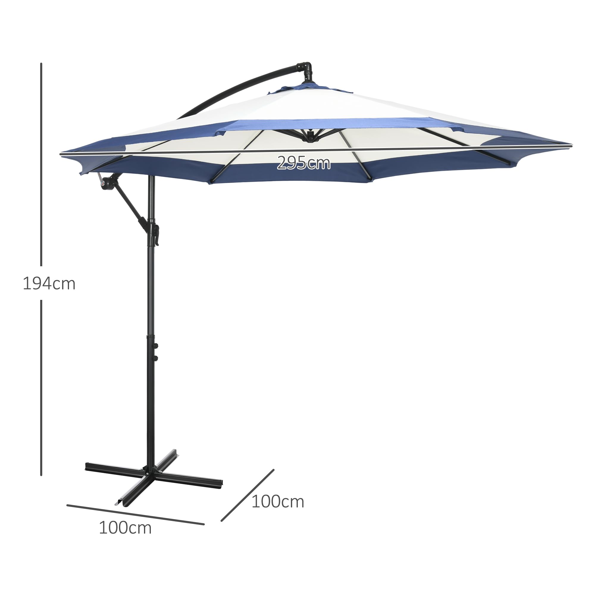 Outsunny Ombrellone da Giardino 3x2 m Base a Croce Apertura a Manovella Presa d'Aria Metallo Poliestere