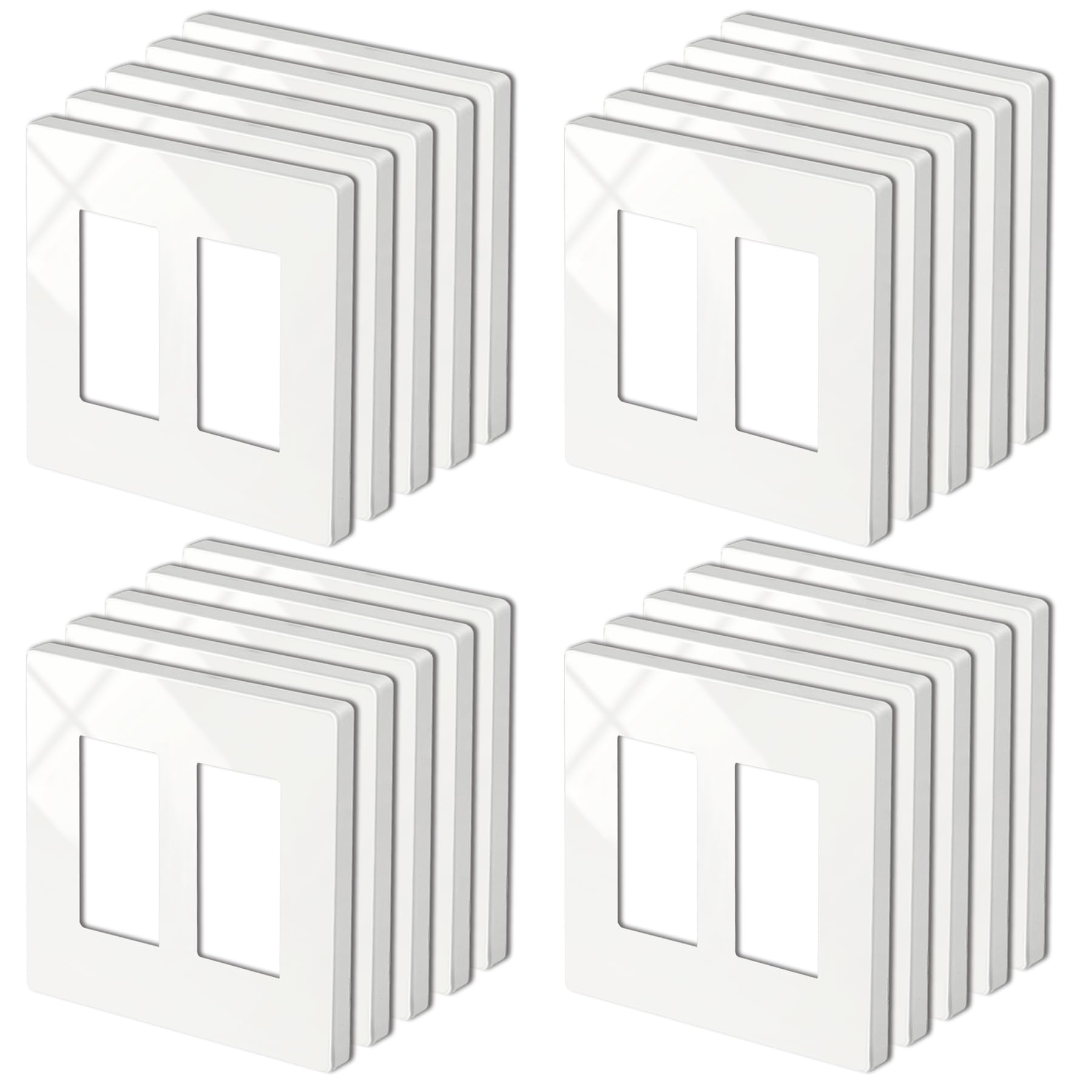 20 Pack BESTTEN 2-Gang Screwless Wall Plate, USWP4 Glossy Off White, Decorator Outlet Cover, H4.69” x W4.73”, Faceplate for Light Switch, Dimmer, USB, GFCI, Receptacle