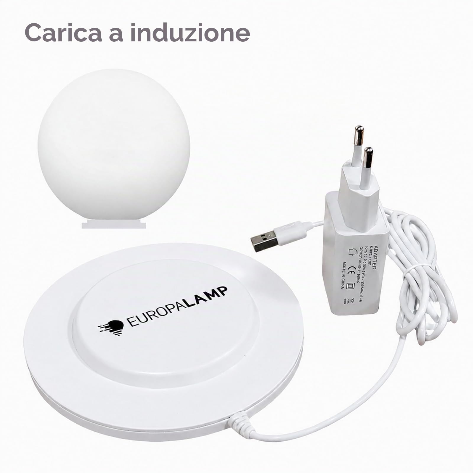 Europalamp Sfera luminosa senza fili galleggiante LED multicolore dimmerabile ∅40cm con telecomando e base a induzione 6 colori dimmerabili
