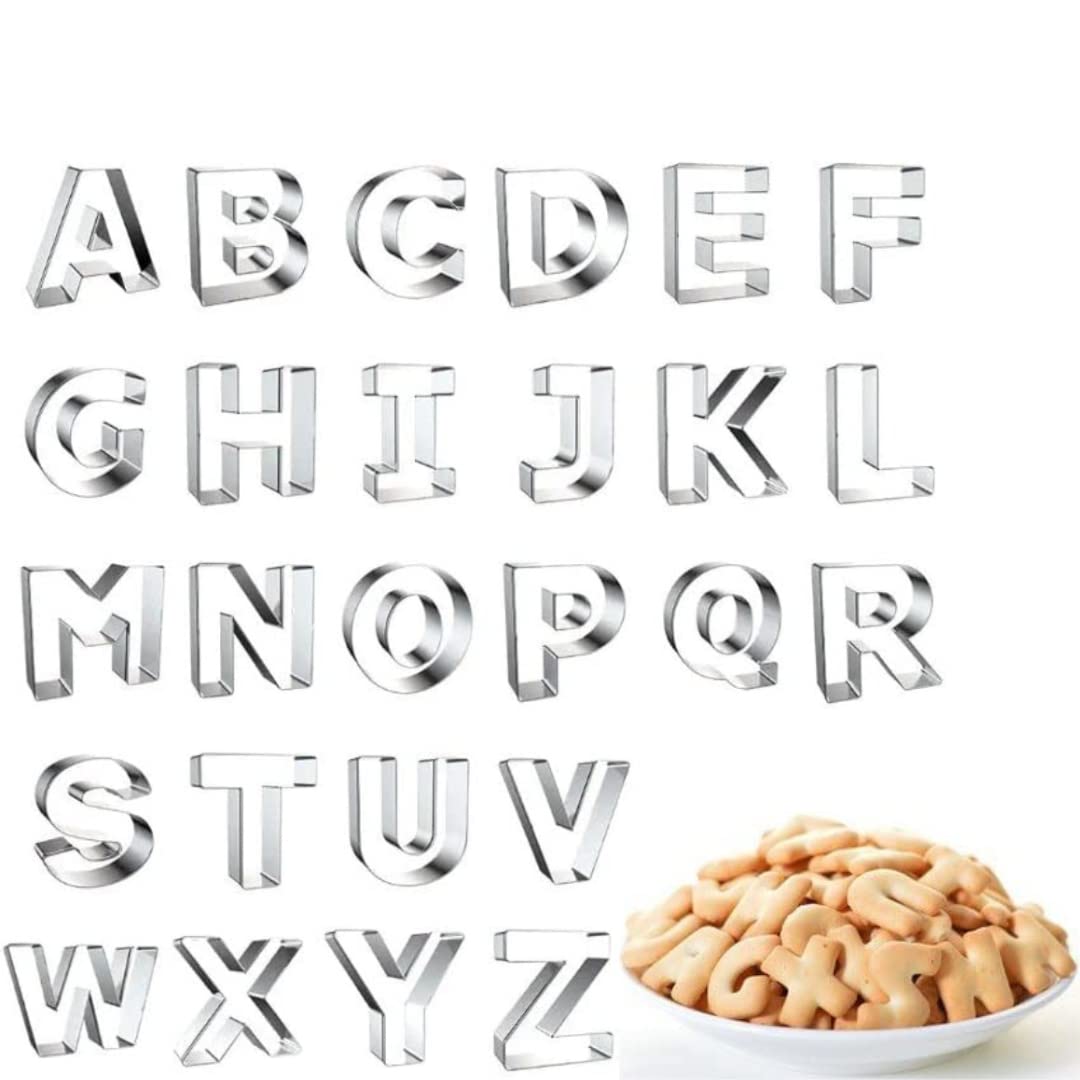 Skytail 26Pcs Alphabet Letter Cutter Tools Stainless Steel Uppercase/Capital Cookie Cutters Tools for Fondant Biscuit, Cake Decorating Cupcakes Decoration, Fruit, Vegetables, or Dough Cut Baking Tool-image-21