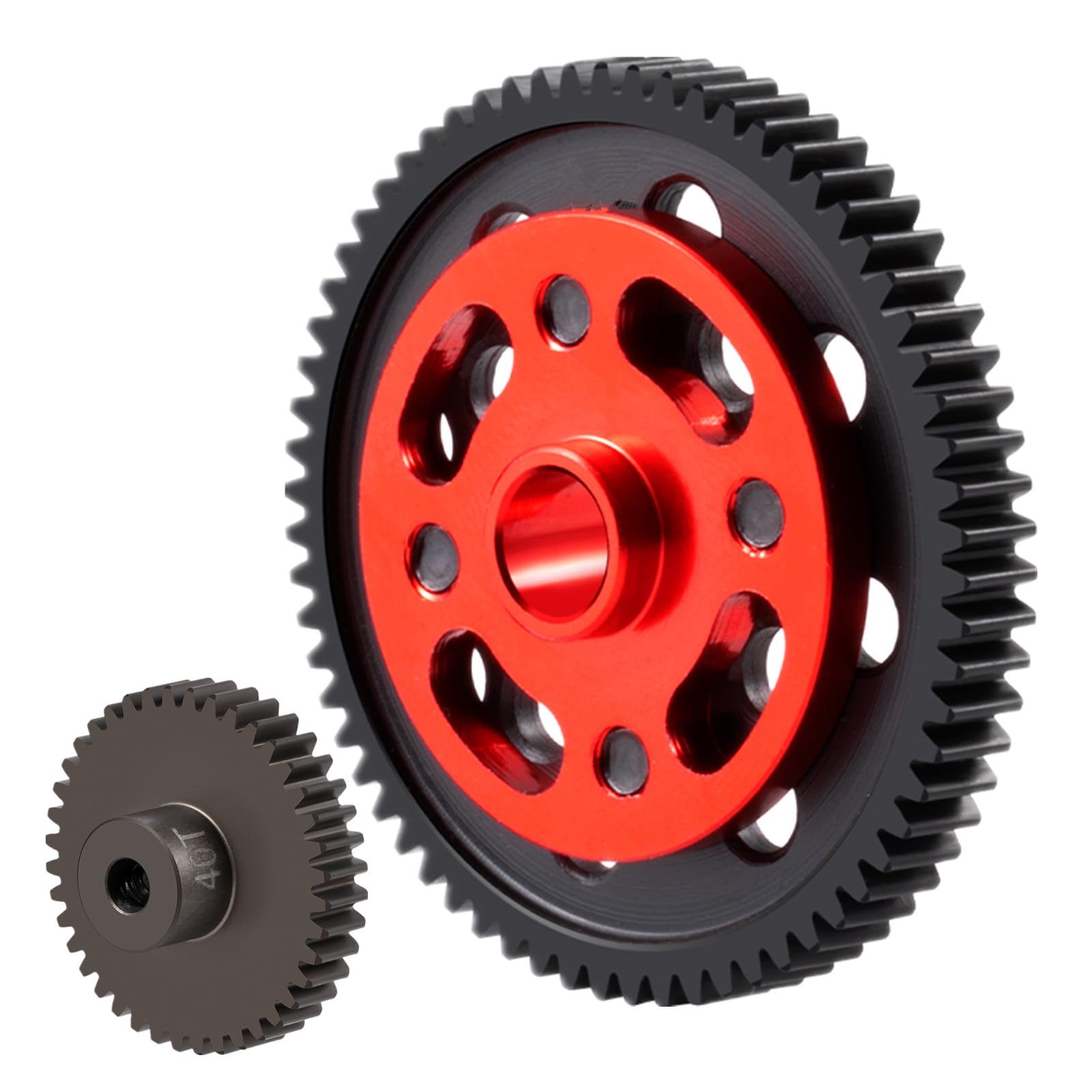 QUPA AM STORE 63T 64T 66T 71T Steel High Speed Spur Pinion Gear Set for Tamiya TT-02/TT-02D/TT-02R/TT02 TYPE-S/TT-02 SRX RC Cars Upgrade (64T-40T-Red)